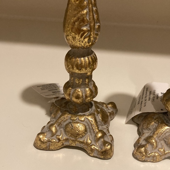 Gold & Gray Ornate Metal Candle Holder Set Of Two - Picture 3 of 11